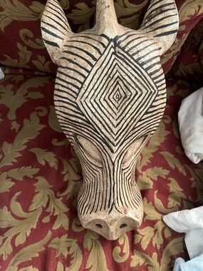 Handcrafted Zebra Mask Wall Decor - Black and Cream